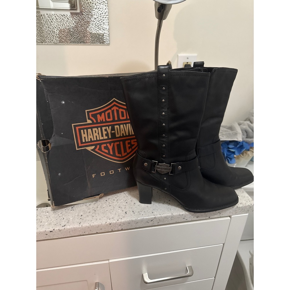 Harley-Davidson Lindsey Womens Black Leather Biker Boots Square Toe D85507 9.5